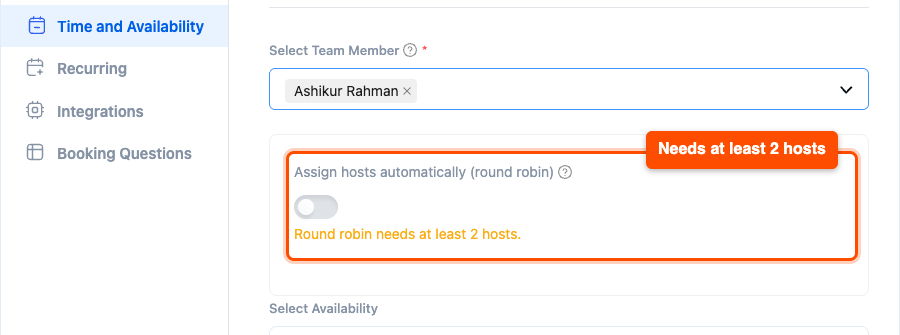 Round robin switch turned off and disabled with the warning Round robin needs at least 2 hosts