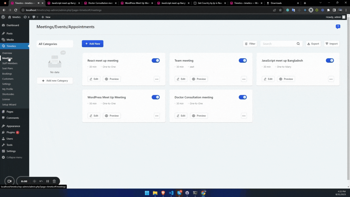 Import and Export Data in CSV and JSON format in Timetics WP