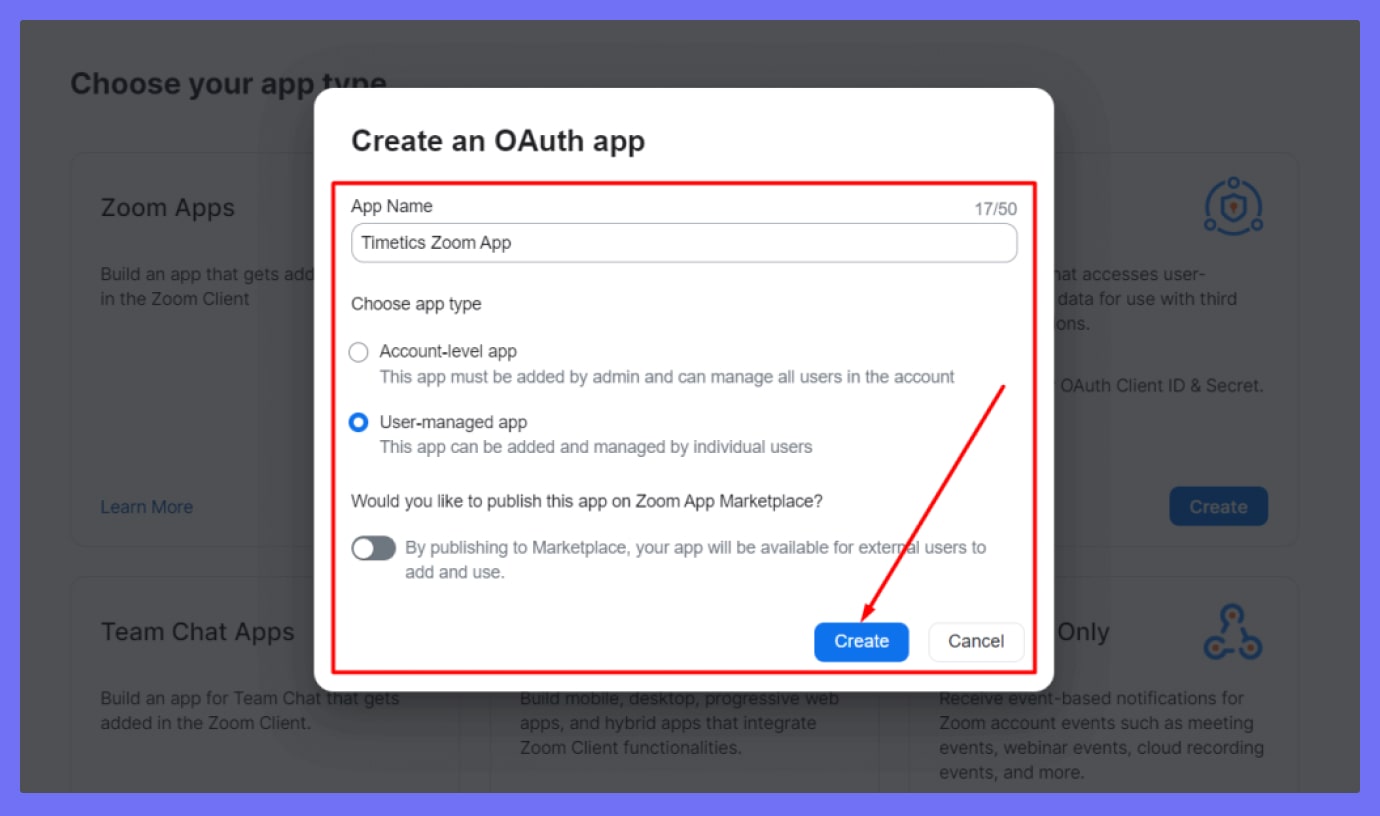 creating an OAuth app on Zoom