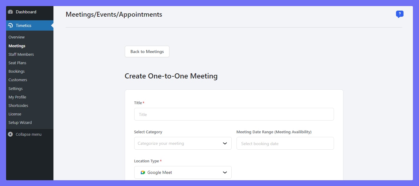 showing how to create one-to-one meeting