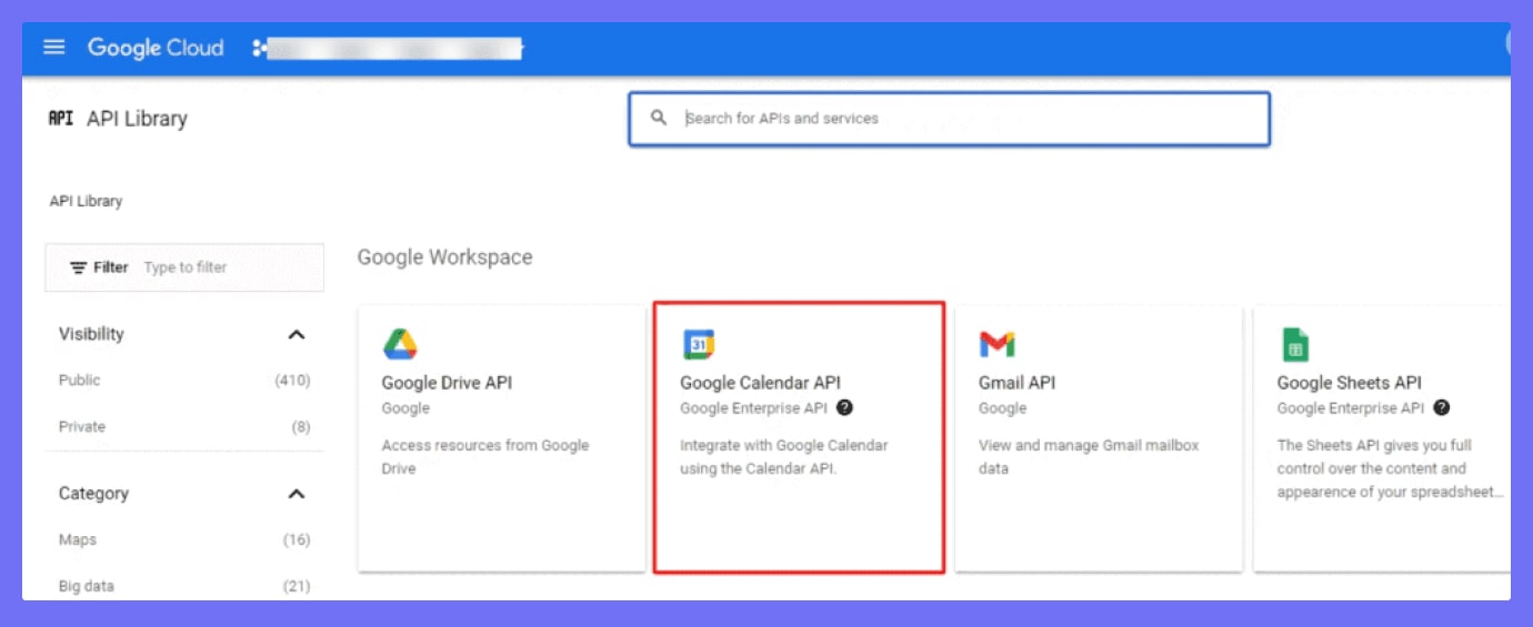 Showing Google Calendar API on Google Cloud