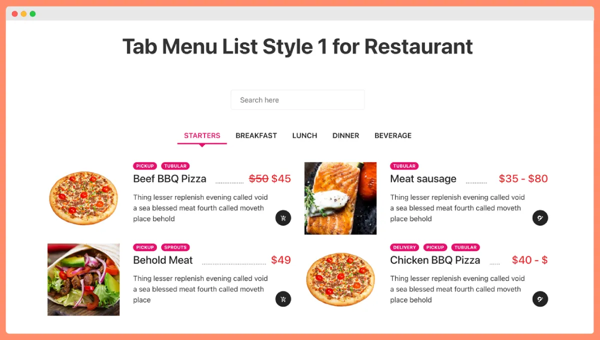 food menu design with WPCafe restaurant management plugin