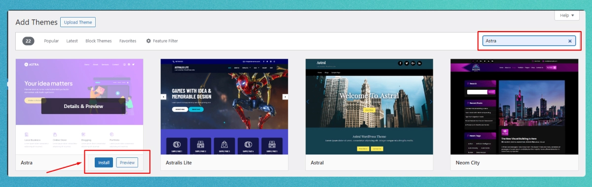 install astra theme in wordpress
