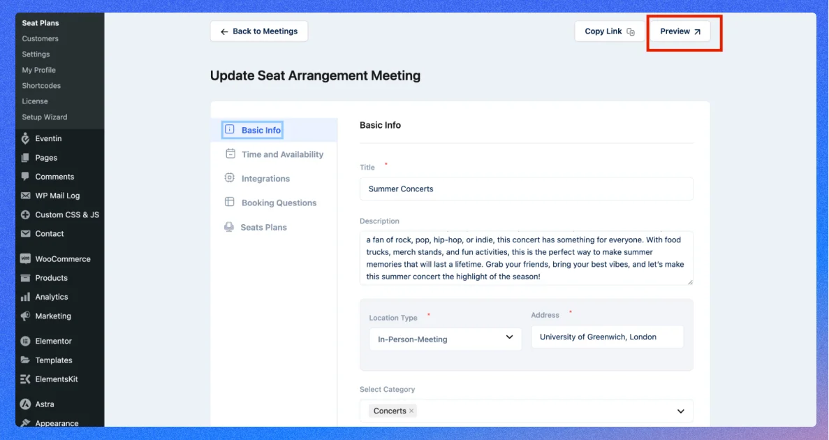 update meeting details