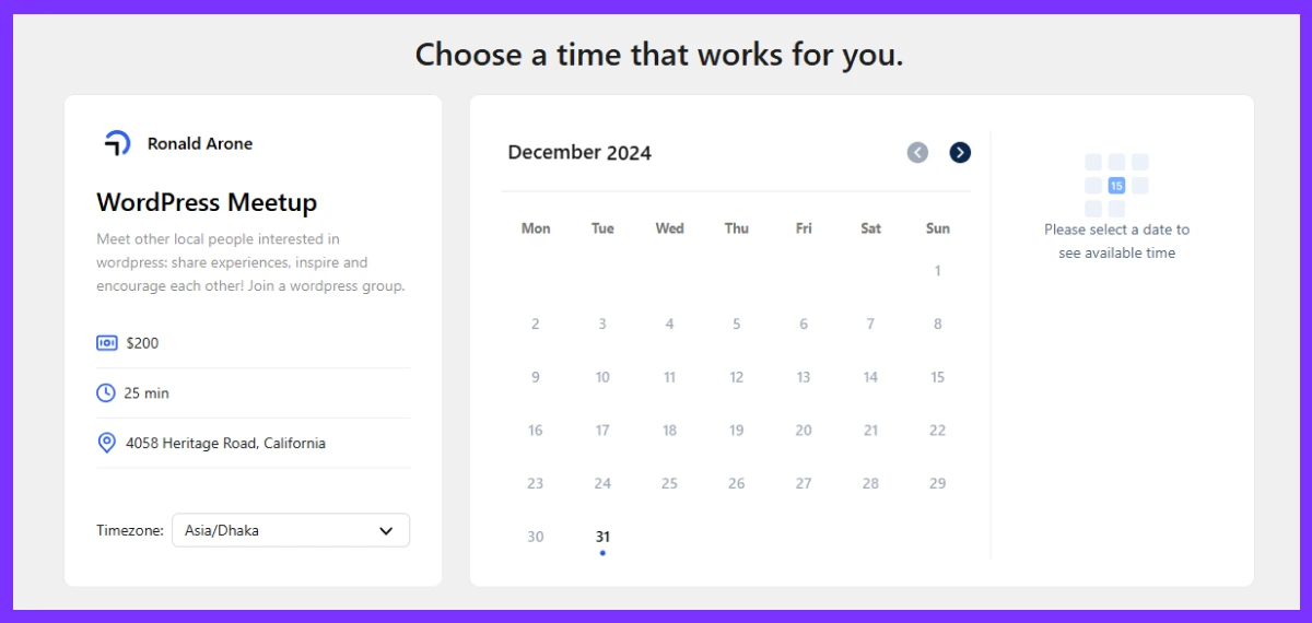 A Published-Booking-Calendar-on-Website