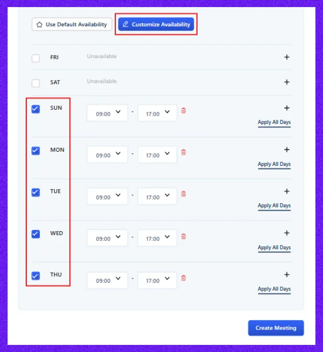 customize availability