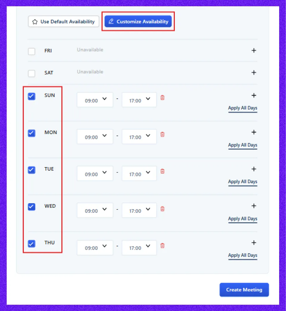 customize availability
