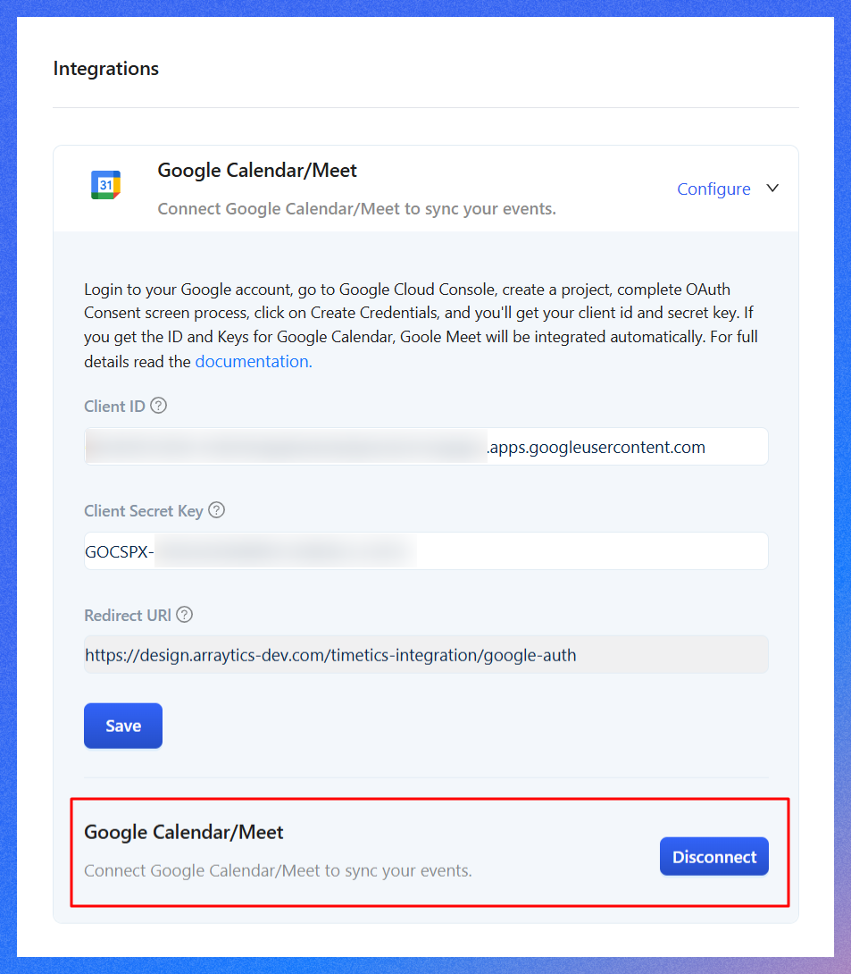 Google calander successfully connected