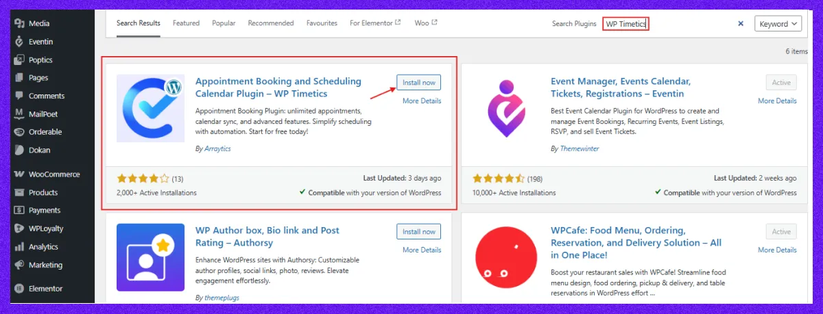 Install WP-Timetics
