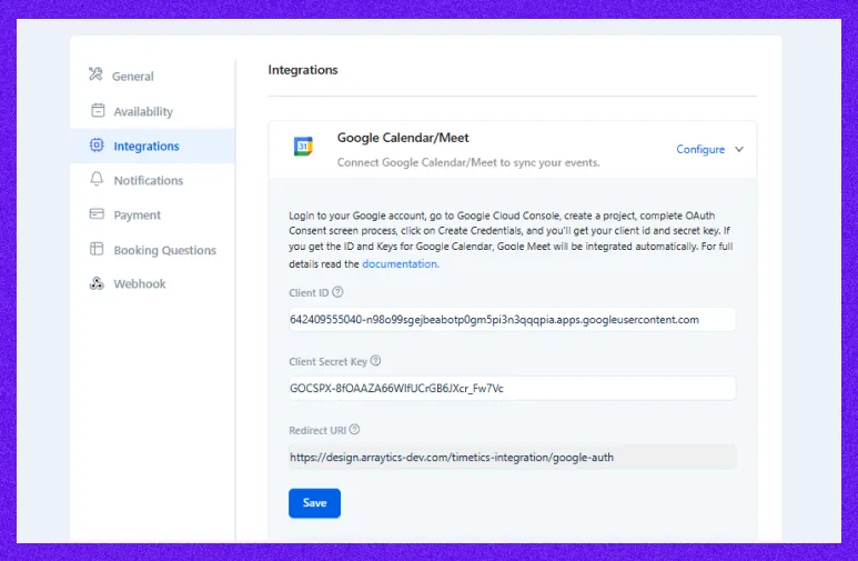 Google calendar integration