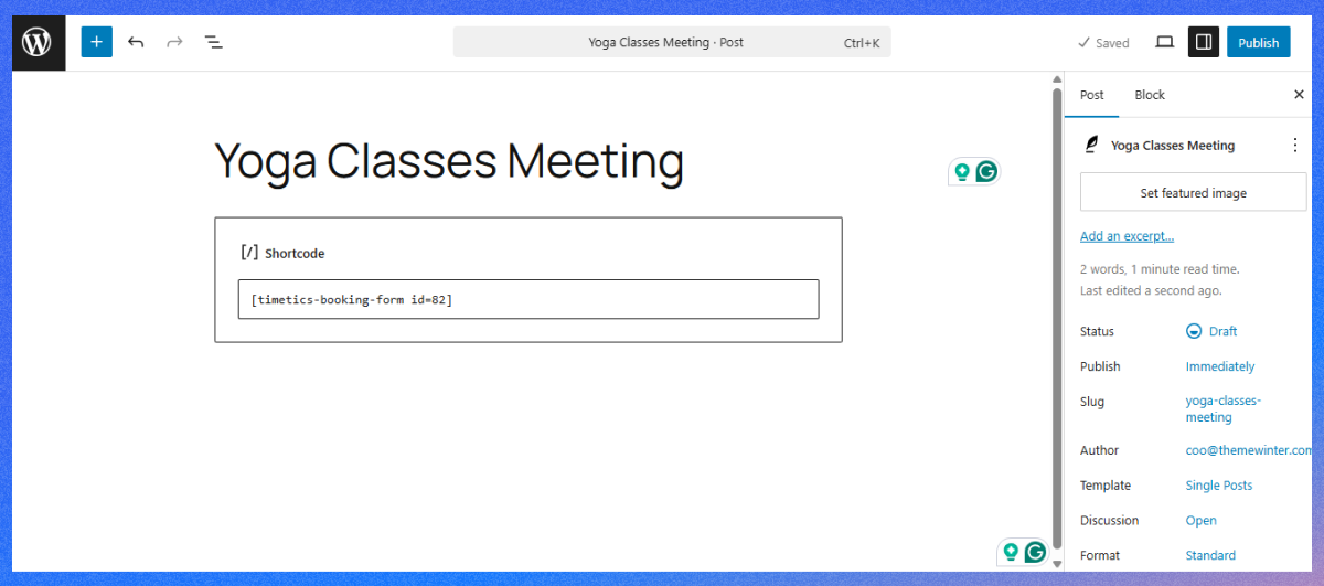 paste code to the page