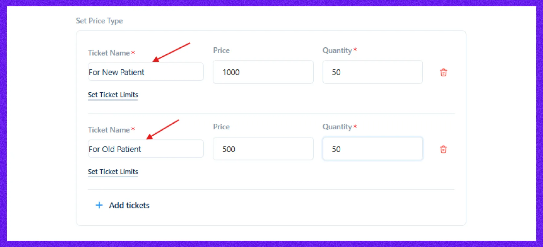 set ticket types and pricing