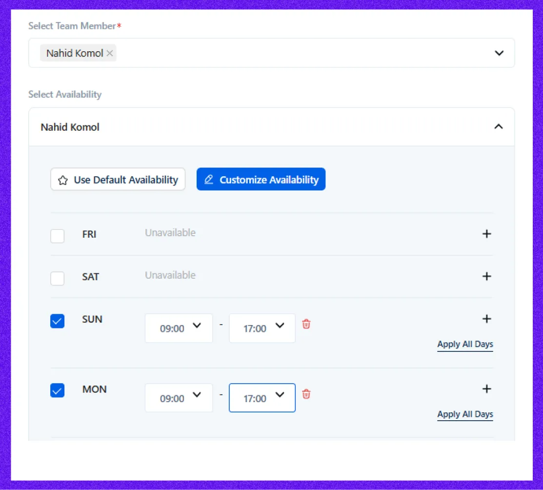 set up your availability and services