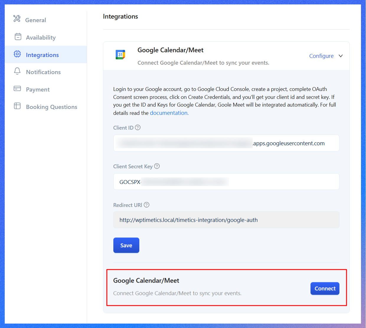 Connect Google Calendar