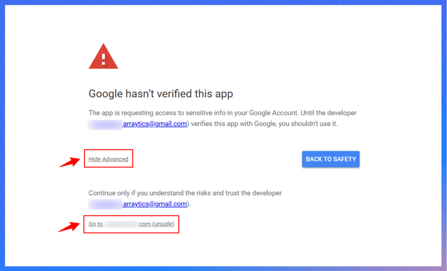 Google verification message