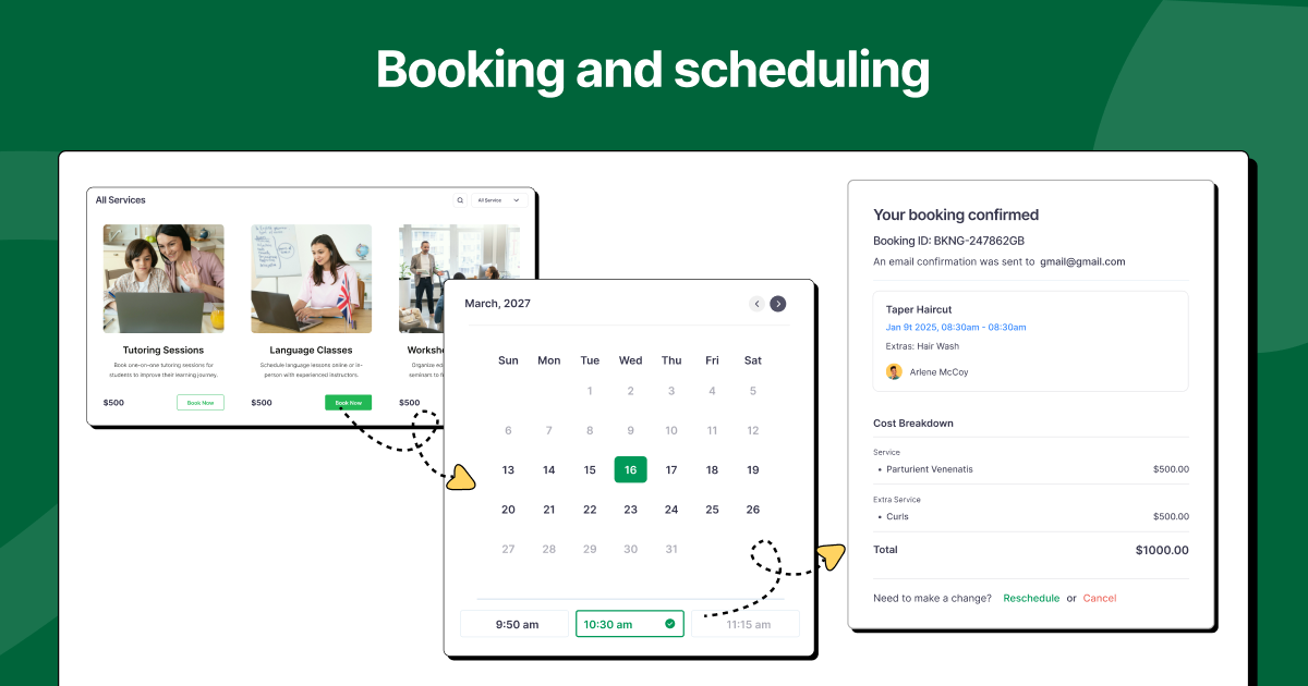 Booking and scheduling services
