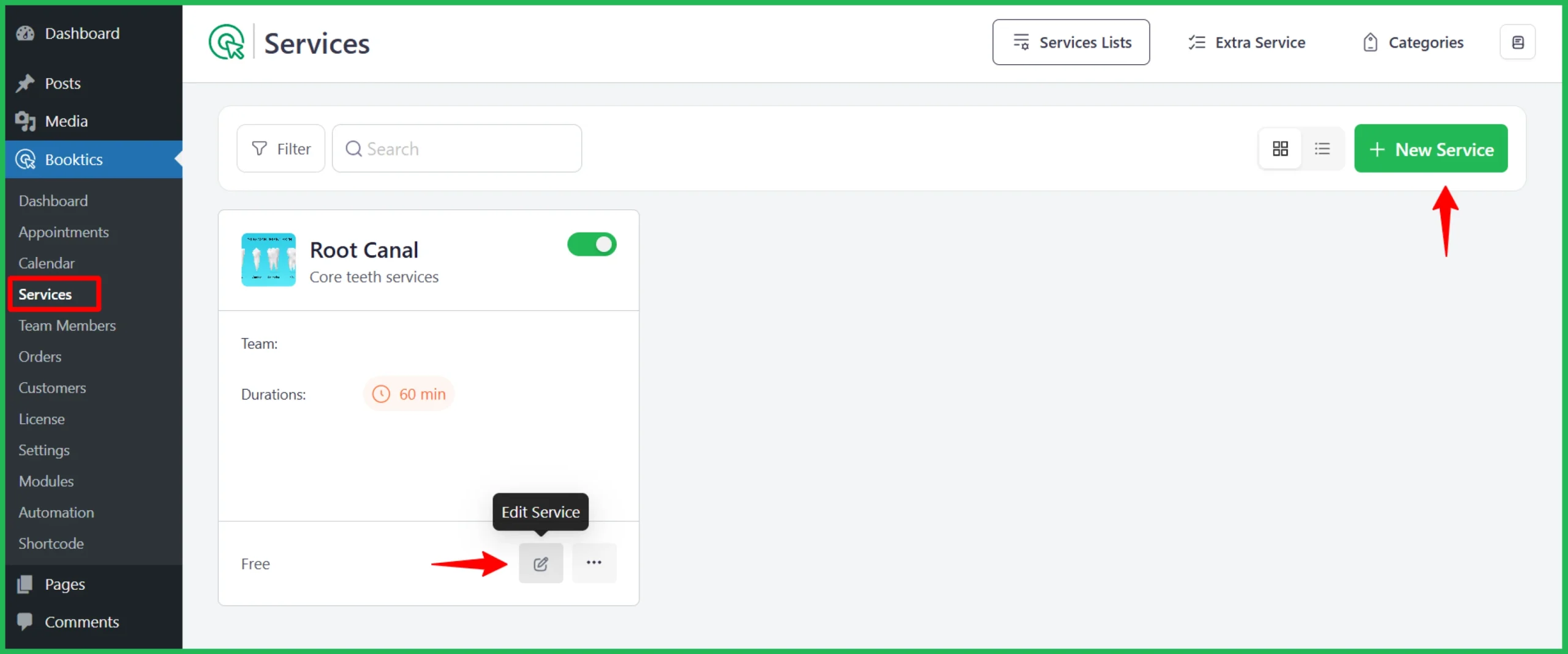 Add a new service or edit an existing one