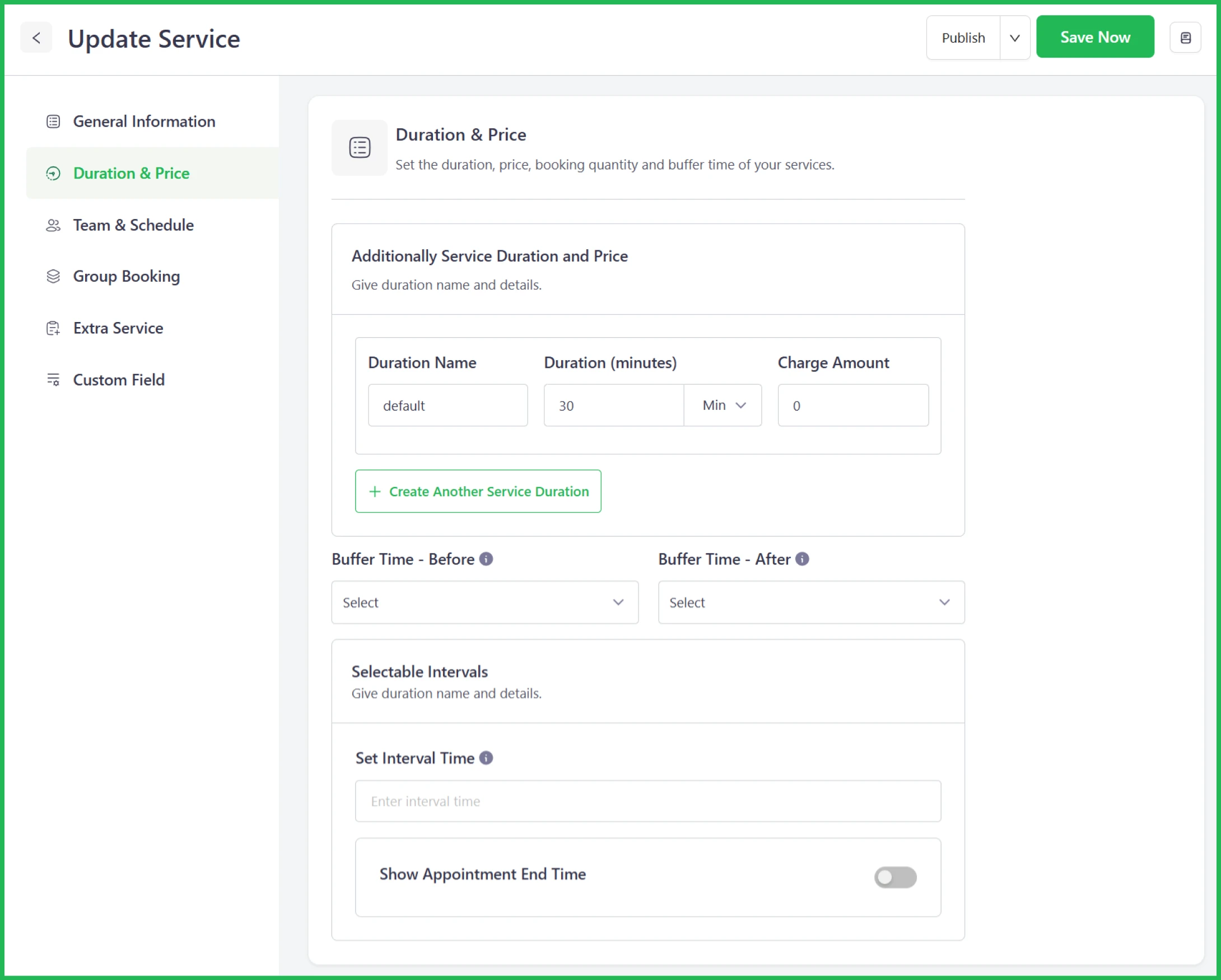 service duration & price settings 