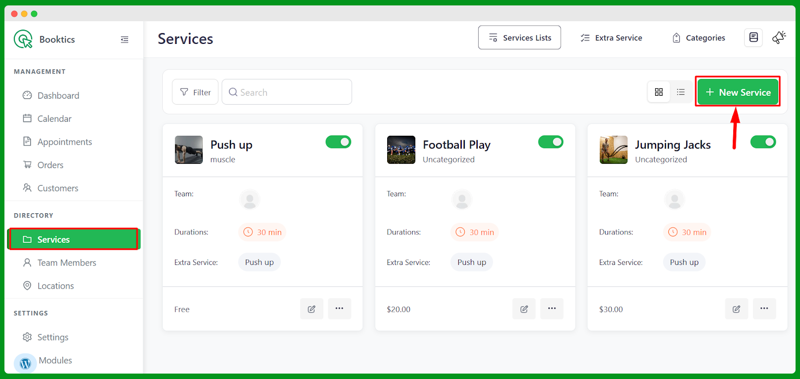 create first booking service