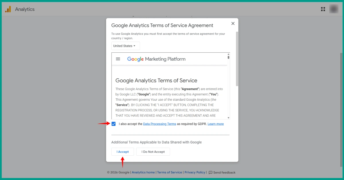 Google Analytics Terms of Service Agreement