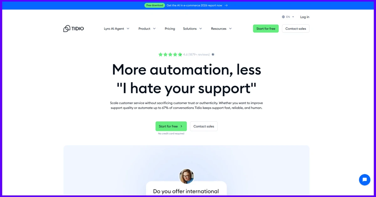 Tidio live chat features with artificial intelligence